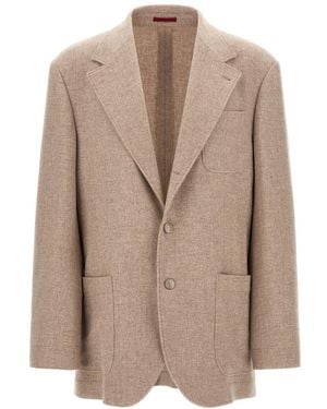 Brunello Cucinelli Textured Notched Lapel Blazer - Natural