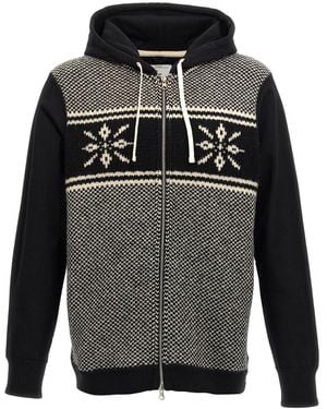 Junya Watanabe Cotton Wool Knit Insert Zip Hoodie - Gray