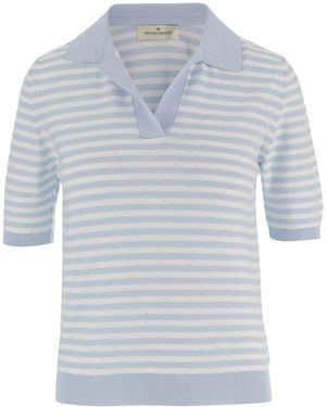 Bruno Manetti Striped Pattern Polo T-Shirt - Blue