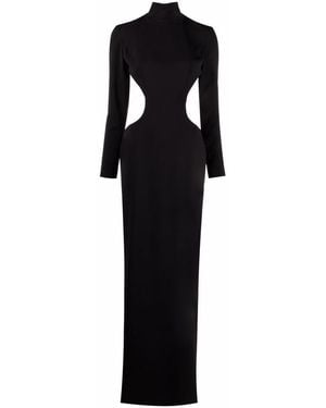 Monot Slit Detail Silk Crepe Long Dress - Black