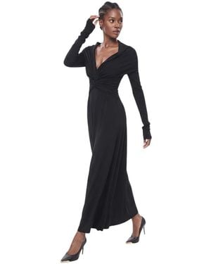KHAITE Solid V Neck Maxi Dress - Black