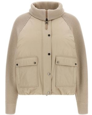 Brunello Cucinelli Solid Mock Collar Jacket - Natural