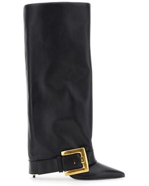 Balmain 'Anthem' Slip-On Boots With Decorative Metal Buckle - Black