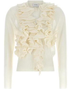 Nude Ruffle V Neck Jumper - White