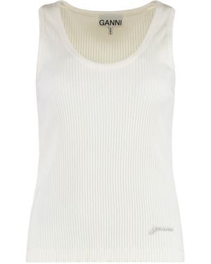 Ganni Knitted Scoop Neck Top - White