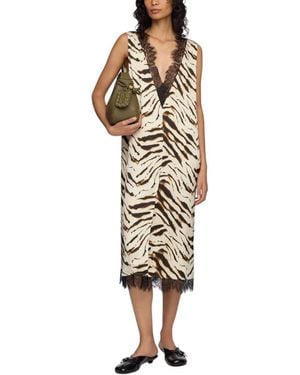 Ganni V Neck Midi Dress - Brown