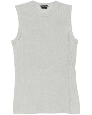 Tom Ford Embellished Crew Neck Top - Gray