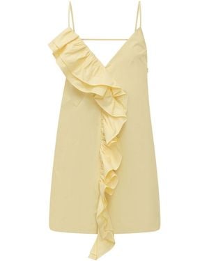 MSGM Solid V Neck Knee Length Dress - Yellow