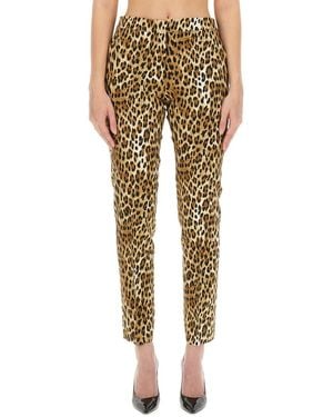Moschino Leopard Slim Flat Front Pants - Yellow