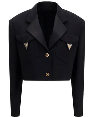 Versace Solid Peaked Lapel Blazer - Black