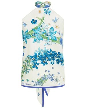 Ferragamo Floral Halter Neck Top - Blue