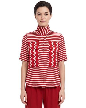 Stella McCartney Stripes Mock Collar Top - Red