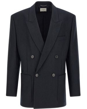 Saint Laurent Stripes Blazer - Blue