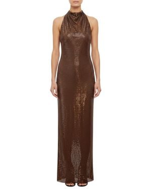 Self-Portrait Embellished Halter Neck Maxi Dress - Brown