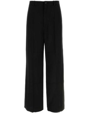 Balenciaga Double Front Ironed Pleats Twill Wide-Leg Pant in Black