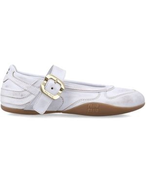 Miu Miu Logo Ballet Flats - White