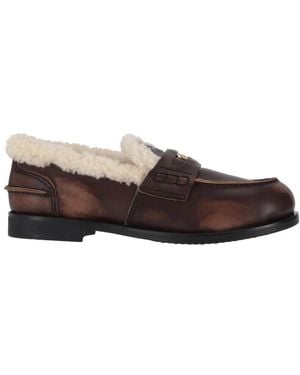 Miu Miu Leather Loafers - Brown