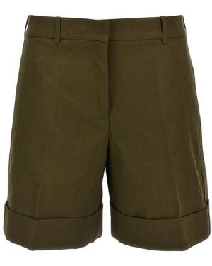Jil Sander Linen Bermuda Shorts With Turn-Up Hem - Green