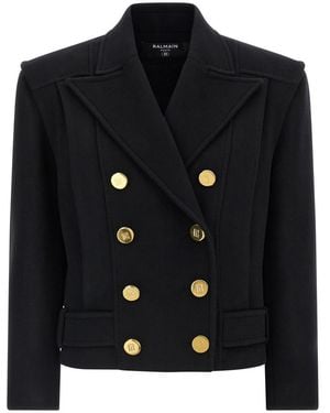 Balmain Double-Breasted Coat - Black