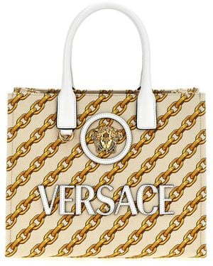 Versace Chain Stripes La Medusa Small Tote - Metallic