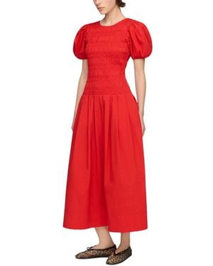 Ganni Solid Round Neck Midi Dress - Red