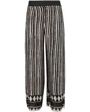 OBIDI Striped Silk High-Waist Pants - Natural