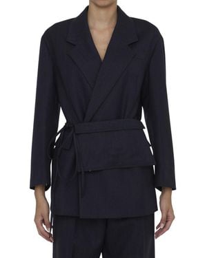 Bottega Veneta Striped Peaked Lapel Blazer - Blue