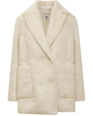 Semicouture Off Notched Lapel Trench Coat - White