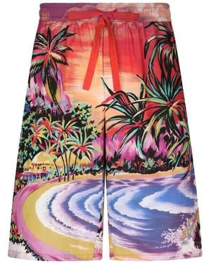 Dolce & Gabbana Graphic-Print Cotton Bermuda Shorts - Red