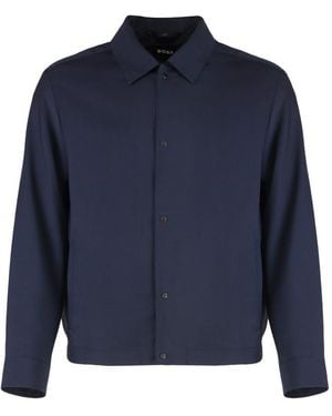 BOSS Regular Solid Overshirt - Blue