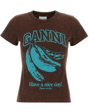 Ganni Graphic Crew Neck T-Shirt - Brown