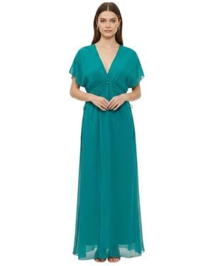Pinko Solid V Neck Maxi Dress - Blue