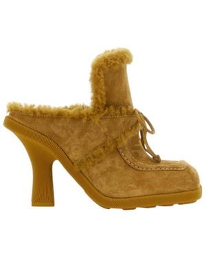 Burberry Suede Slip-On Mules - Brown