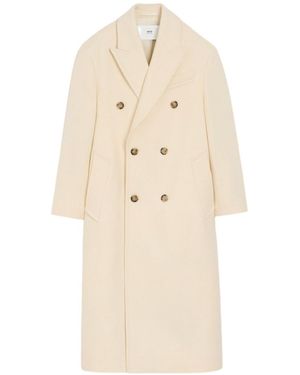 Ami Paris Long Double-Breasted Coat - Natural