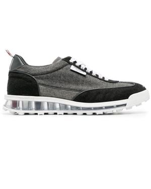 Thom Browne Paneled Leather Wool Runner Sneakers - Black