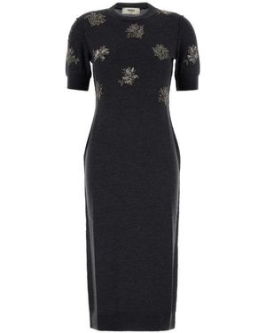 Fendi Charcoal Stretch Wool Dress - Black