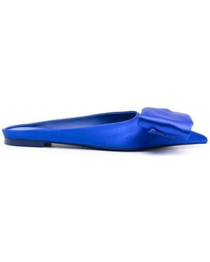 Ferragamo Bow Leather Ballet Flats - Blue