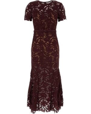 Self-Portrait Lace Round Neck Midi Dress - Purple