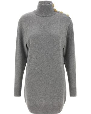 Balmain Turtleneck Wool And Cashmere Dress - Gray