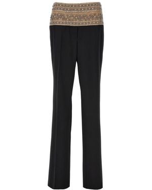 Stella McCartney Crystal-Embroidered Mesh-Waist Wool Pants - Black