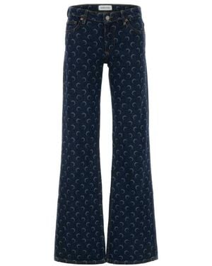 Marine Serre Flared Mid Rise Jean - Blue