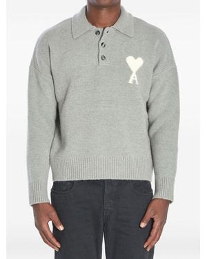 Ami Paris Logo Polo Jumper - Grey