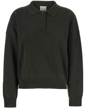 Allude Solid Shirt Collar Jumper - Black