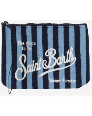 Mc2 Saint Barth Terry-Effect Striped Zipper Clutch - Blue