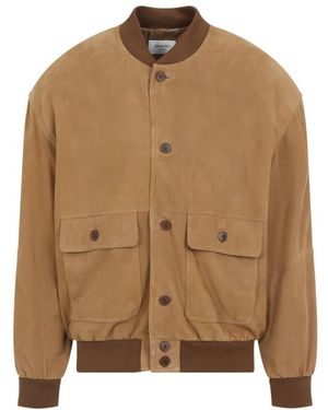 Saint Laurent Solid Bomber Jacket - Brown