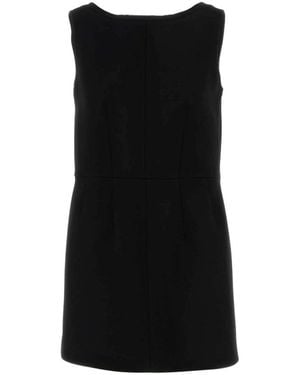 Prada Solid Boat Neck Mini Dress - Black