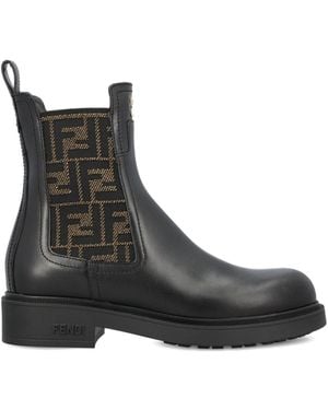 Fendi Logo Leather Boots - Black
