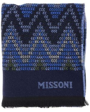 Missoni Zigzag Wool Scarf - Blue