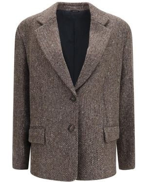 Brunello Cucinelli Chevron Peaked Lapel Blazer - Grey