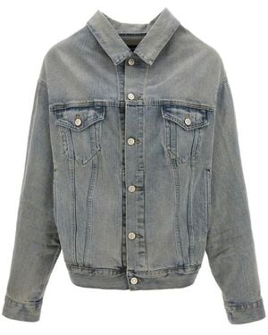 Balenciaga Light Off-The-Shoulder Denim Jacket - Grey